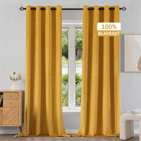 6 x Brand New EMEMA 2 pieces 100 opaque blackout curtain velvet curtains curtain with eyelets thermal curtain eyelet curtain blackout curtains for bedroom living room, 140 x 260 cm orange - RRP €213.36