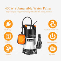 1 x RAW Customer Returns DEKO Electric submersible water pump 400W with float switch and maximum flow 8000 l h for watering swimming pools, tubs and gardens - RRP €42.98