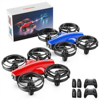 1 x RAW Customer Returns TOMZON Pack of 2 A24 Mini Drone for Children with Fight Mode, Airplane Remote Controlled RC Quadcopter for Beginners, 4 Batteries, 360 Propeller Protection, Throw Go 3D Flip Circle Flight, Mini Drone, Blue and Red - RRP €73.61