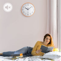 1 x RAW Customer Returns Topkey 9 Silent Round Wall Clock with Arabic Numerals, Easy to Read Clock for Living Room, Bedroom, School and Kindergarten, Battery Not Included, Orange - RRP €16.4