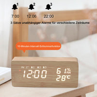 1 x RAW Customer Returns HZDHCLH Radio Alarm Clock LED Display Digital Alarm Clock Snooze Function, Three Alarm Clocks, Date Temperature, Adjustable Brightness with Charger Yellow  - RRP €25.2