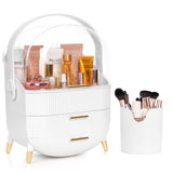 1 x RAW Customer Returns Winter Shore White Make Up Organizer with Brush Storage - Plastic Makeup Organizer with 3 Levels, Rotating Handle Transparent Lid - Waterproof Dustproof Cosmetic Storage - RRP €42.29