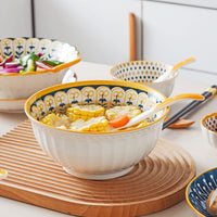 1 x Brand New fanquare cereal bowls set of 4 made of porcelain, modern geometric stripe dessert bowls, soup bowls set for rice, desserts, nuts, fruit - RRP €23.27