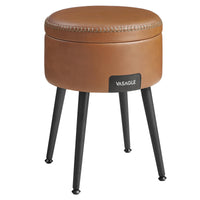 1 x RAW Customer Returns VASAGLE EKHO Collection - Stool, Bench with Storage Space, Seat Chest, Faux Leather, Stitching, Mid-Century Modern Style, Modern, Round, Steel Legs, Load Capacity up to 150 kg, Caramel Brown LOM005K01 - RRP €40.33