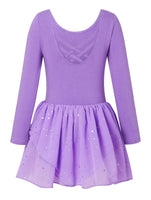 1 x RAW Customer Returns ALISISTER Children s Ballet Clothing 8-9 Years Girls Purple Ballet Dress Long Sleeve Ballet Suit Glitter Dance Dress Cotton Ballet Leotard With Chiffon Skirt Tutu - RRP €20.16