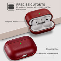 1 x RAW Customer Returns Leather Case for AirPods Pro 2 2022, ICARERFAMILY Premium Genuine Leather Shockproof Protective Case for Apple AirPods Pro 2 Headphones Leather Case LED Visible Support Wireless Charger Red - RRP €24.19