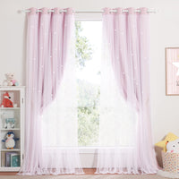 1 x RAW Customer Returns NICETOWN Curtains for children s room girls - eyelet curtain set of 2 H 240 x W 132 cm children s room curtain stars double-layer blackout curtains with voile, light pink - RRP €56.95