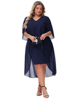 1 x RAW Customer Returns Hanna Nikole Elegant Prom Dress Women Cape Short Party Dress Dark Blue 50 Plus Sizes - RRP €55.99