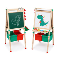 1 x RAW Customer Returns Children s wooden game board Children s wooden board with paper roll Double-sided whiteboard and blackboard for children and toddlers - RRP €69.98