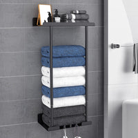 1 x RAW Customer Returns Danclit Towel Holder without Drilling, Carbon Steel Double Self-Adhesive Black Towel Hook for Bathroom Kitchen - RRP €32.68