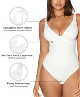 1 x RAW Customer Returns FeelinGirl Shapewear Women s Body Deep V-Neck Tummy Control Bodysuit Thong Shaping Bodysuits Fashion Shaper with Wide Shoulder Straps White M - RRP €46.99