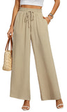 1 x RAW Customer Returns BEIGAI Women s Pants Wide Loose Straight Cut Palazzo Pants High Waist Stretchy Lounge Elegant Pants with Pockets,Khaki,2XL - RRP €34.99