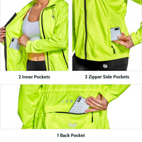 23 x RAW Customer Returns FitsT4 Sports Women s Cycling Jacket Cycling Running Jackets Lightweight Water-Repellent Windbreaker Hiking Jacket Reflective Trekking Rain Jacket with Hood,Fluorescent Yellow,M - RRP €988.77