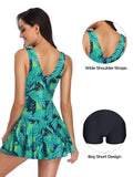 1 x RAW Customer Returns Summer Mae Women s One Piece Swimsuit Plus Size Dress Green Print Beach Skirt 3XL - RRP €41.99