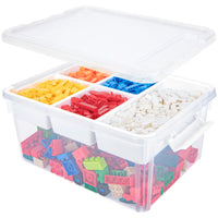 1 x RAW Customer Returns Creahaus 16L Storage Box with Removable Tray, Plastic Container with Lid and Locking Buckles, Stackable Craft Box for Art, Playdoh, Tools, Crafts, Toys - RRP €33.99