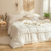 1 x RAW Customer Returns Tospass Boho Bedding 135x200 White 2-Piece Modern Aesthetic Bohemian Pom Pom Bedding Sets Washed Microfiber, 1 Duvet Cover 135x200 and 1 Pillowcase 80x80 with Zipper - RRP €36.26