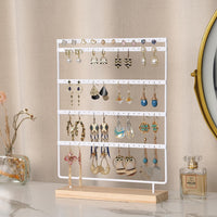 1 x RAW Customer Returns QILICZ Jewelry Stand Earring Stand 100 Holes Earring Holder, 5 Tier Metal Earring Organizer with Wooden Base, White Stud Earring Display Jewelry Holder - 35x27cm Earring Storage - RRP €18.32