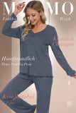 1 x RAW Customer Returns Mnemo Women s Pajamas V-Neck Long Sleeve Pajamas with T-Shirt and Long Pants 2 Piece Dark Gray XL - RRP €30.99