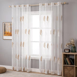 1 x RAW Customer Returns MIULEE Modern Living Room Curtains with Leaf Embroidery, Translucent Bedroom Curtains 2 Pieces with Eyelets, Decorative Curtains for Bedroom Windows 2XW140xL245cm, White and Brown Leaves  - RRP €31.49