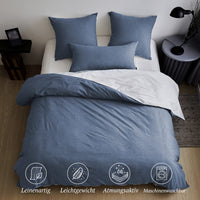 1 x RAW Customer Returns SOULFUL bed linen 220x240 cotton 3 pieces, bedding sets denim blue with zipper, similar texture to stone washed linen, contains 1 duvet cover 220x240 and 2 pillowcases 80x80 - RRP €55.45