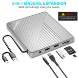 1 x RAW Customer Returns External CD DVD drive USB 3.0 Type-C, external with SD TF card reader, portable RW burner, fast data transfer for laptop, desktop, MacBook, Win11 10 8 7 XP, Linux, Mac OS, Vista - RRP €29.99