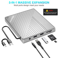 3 x RAW Customer Returns External CD DVD drive USB 3.0 Type-C, external with SD TF card reader, portable RW burner, fast data transfer for laptop, desktop, MacBook, Win11 10 8 7 XP, Linux, Mac OS, Vista - RRP €89.97