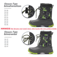 1 x Brand New HOBIBEAR Winter Boots Children Snow Boots Boys Girls Winter Warm Waterproof Boots Outdoor Grey-Fluorescent Green EU 34  - RRP €58.8