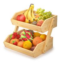 1 x RAW Customer Returns Merysen Fruit Basket Bamboo, 2 Tier Fruit Bowl for Countertop, Decorative Fruit Baskets Organizer, Vegetable Bread Storage Holder for Kitchen Storage - RRP €32.98