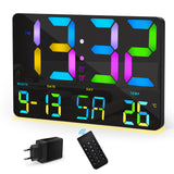 1 x RAW Customer Returns SZELAM Digital Clock Large Display, 11.3 Digital RGB Wall Alarm Clock with Radio Remote Control, LED Oversized Wall Clock with Date Temp, Dual Alarm, Night Light Mode, Snooze Alarm Clock for Home Bedroom Black  - RRP €41.34