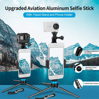 1 x RAW Customer Returns TELESIN 6 in 1 Aluminum Alloy Extendable Selfie Stick with 3-Way Mini Tripod, Tripod Stand and Clip for Apple, Android Smartphone and Gopro Camera - RRP €30.99