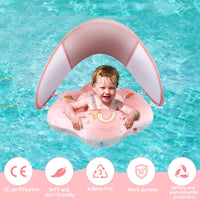 1 x RAW Customer Returns WYRIAZA Baby Donut Sea Baby Life Jacket with Sunshade SPF 50 Newborn Life Jacket 8-16Kgs Updated with Balance Ball to Prevent Overturning L 6-36 Months  - RRP €34.99