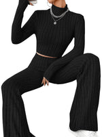 1 x RAW Customer Returns GORGLITTER Top and Trousers Set Women s Crop Top Long Sleeve Knitted Flared Trousers Two Piece Set Crop Top Long Sleeve Crop Shirt Knitted Trousers Set Black S - RRP €37.99