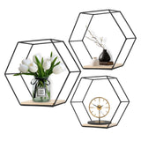 3 x Brand New ConBlom Metal Hexagon Wall Shelf, European Hexagon Geometric Line Design Wall Shelf with Wooden Shelves, for Apartment, Study, Bedroom, Living Room, Hallway Black 3  - RRP €96.78