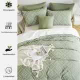 1 x RAW Customer Returns Lanqinglv Tufted Bed Linen 135x200cm 4-Piece Green Boho Embroidery Vintage Reversible Bedding Set Made of Microfiber Shabby Chic Bohemian 2 Duvet Covers with Zipper and 2 Pillowcases 80x80cm - RRP €65.53