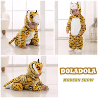 1 x RAW Customer Returns Doladola Baby Romper with Hood Unisex Baby Onesie Cartoon Animal Jumpsuit Pajamas 24-30 Months, Tiger  - RRP €25.1