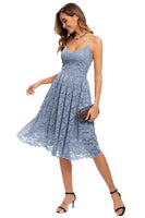 1 x RAW Customer Returns Atnlewhi Women s Vintage Sleeveless V-Neck A-Line Dress Floral Knee Length Lace Dress Bridesmaid Elegant Cocktail Dresses - Light Blue - S - RRP €45.37