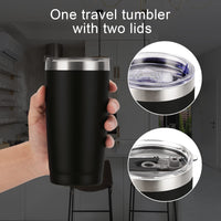 1 x RAW Customer Returns Livole thermal mug 20 oz 600 ml for men, women, car mug, coffee mug to go, stainless steel mug with straw and lid, double-walled vacuum drinking mug, camping mug cup for coffee, black - RRP €16.64