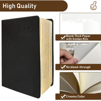 2 x RAW Customer Returns PU leather notebook A5 back 310 sheets 620 pages white with gold edge vintage diary painting handbook notebook - RRP €37.84