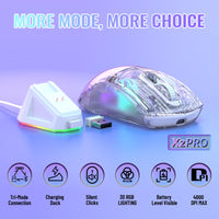 1 x RAW Customer Returns ATTACK SHARK X2 Pro Wireless Gaming Mouse with Charging Station, Silent Bluetooth Mouse Tri-Mode BT5.0 2.4G Wired , RGB Ergonomic Mouse 4000DPI, Transparent Shell, PC Mac Tablet, White - RRP €32.99