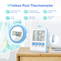 1 x RAW Customer Returns Wireless Pool Thermometer, WiFi Floating Pool Thermometer with Indoor Temperature Humidity Monitor, Digital Pond Thermometer Underwater IP67 Waterproof for Swimming Pools, Bathtubs, Fish Tanks - RRP €40.99