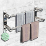 1 x RAW Customer Returns Towel holder without drilling wall mounting extendable 43-75CM stainless steel towel rail with hooks wall shelf suitable towel shelf bar for bathroom kitchen bath towel holder silver 2-layer  - RRP €20.99