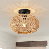 1 x RAW Customer Returns FORCOSO Rattan Ceiling Light, Boho Ceiling Lamp with Natural Rattan Lampshade, E27 Vintage Chandelier, Rustic Brown Boho Lamp Ceiling for Living Room Bedroom Dining Room Kitchen Hallway - RRP €45.99