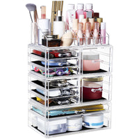 2 x RAW Customer Returns Greentainer Makeup Organizer Large Cosmetic Storage Box with Capacity 8 Grids in Different Sizes and 10 Drawers for Bedroom and Bathroom, Cosmetic Organizer Made of Acrylic, Transparent - RRP €79.98