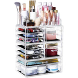 2 x RAW Customer Returns Greentainer Makeup Organizer Large Cosmetic Storage Box with Capacity 8 Grids in Different Sizes and 10 Drawers for Bedroom and Bathroom, Cosmetic Organizer Made of Acrylic, Transparent - RRP €79.98