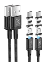 1 x RAW Customer Returns Kuulaa 3 in 1 Magnetic Charging Cable, 3A Fast Charging Nylon Braided Cable with LED Light Magnetic USB Charging Cable for Micro USB, Type C Devices and iProducts Black, 2 Pack 1M 2M , with Smartphone - RRP €19.32