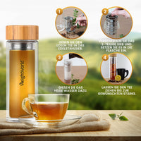 2 x RAW Customer Returns Tea bottle with strainer to go - drinking bottle 500ml made of borosilicate glass - BPA-free lead-free - thermal glass bottle with tea strainer made of stainless steel, bamboo lid cover - gift set - tea infuser  - RRP €39.58