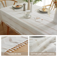 1 x RAW Customer Returns Pahajim Tablecloth White Tablecloth Linen Cotton Wipeable Tablecloth Modern Tassel Style for Outdoor, Garden, Restaurant Desktop Decoration White 140 x 260 cm  - RRP €35.99