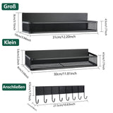 7 x Brand New MAGXCENE spice rack refrigerator organizer, kitchen organizer, self-adhesive kitchen shelf wall without drilling, 2 pieces refrigerator magnets shelf hanging shelf spice rack hanging with 8 hooks, black - RRP €142.87