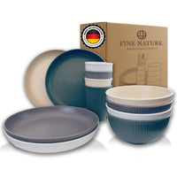 1 x RAW Customer Returns FineNature Design tableware set for 4 people Reusable, recyclable PP plastic, BPA-free 12 pieces modern colors, camping tableware set, plates, bowls, cups, robust, unbreakable - RRP €44.9