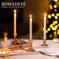 1 x Brand New Romadedi Glass Candle Holder Candlestick Taper Candles - 10pcs Amber Glass Candle Stand Elegant for Wedding Table Decoration Christmas Advent Living Room Decoration - RRP €30.24